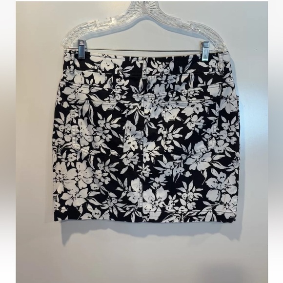 Chaps‎ Black White Floral Pencil Straight Skirt Cotton Stretch Women's 12 (168) - Picture 2 of 3